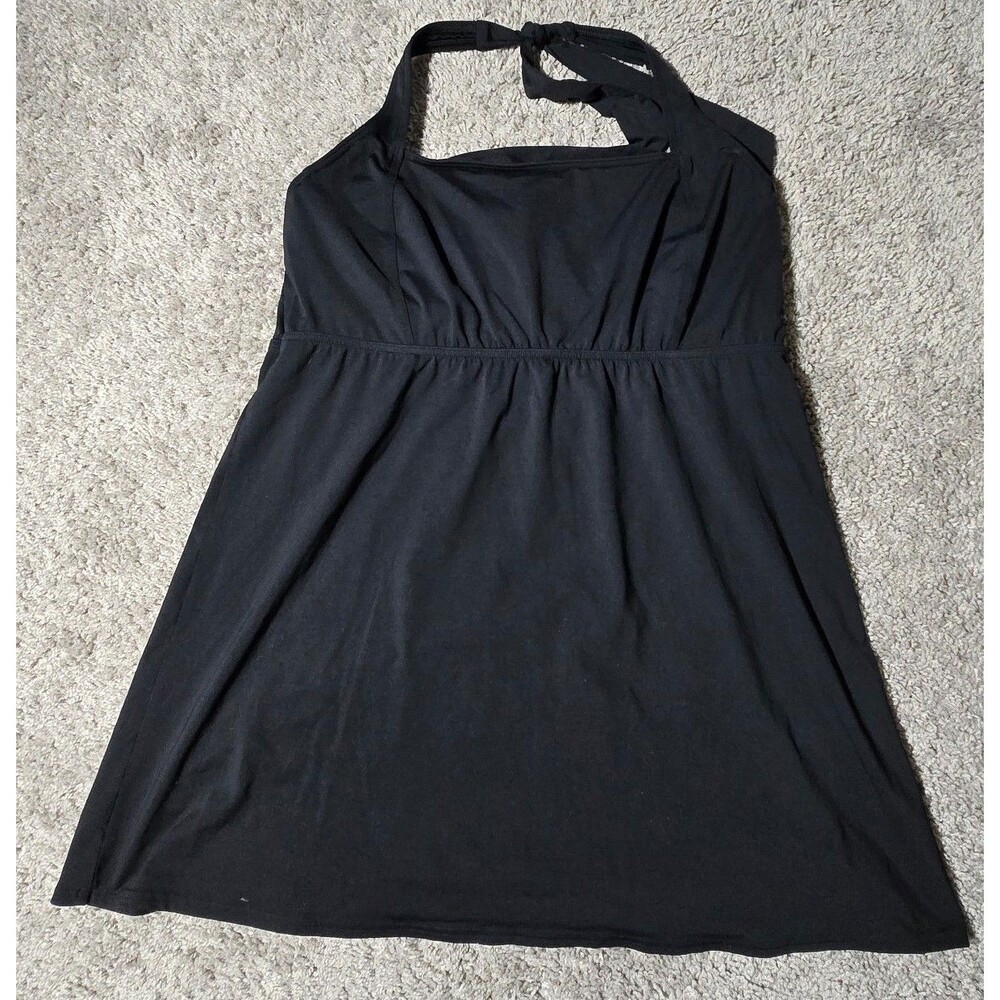 Lands' End 16 DD Halter Tankini Swim Top Underwire Built in Bra Black Flowy Fit